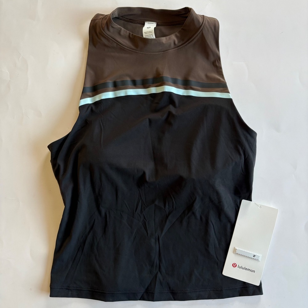 Lululemon Mockneck Shelf Tank Stripe Nulux Black Brown Blue LW1FTXS Size M NWT